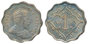 Edward VII, Cupro-Nickel Anna, 1910, Bombay Mint, B incuse, (Prid 929). About Extremely Fi