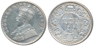 George V, Silver ¼ Rupee, 1915, Bombay Mint (Prid 457). About Extremely Fine.