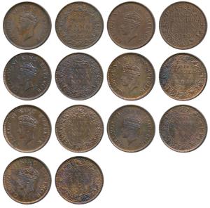 George VI, Bronze ¼ Anna, 1938, 1st head, Calcutta and Bombay Mint, (Prid 684 & 689); 1939