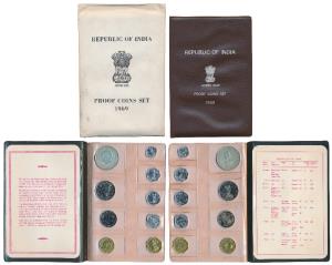 1969 Proof Set, Gandhiji Birth Centennial, set of 9, 1 Paisa to Rupees 10, Bombay Mint. In