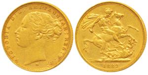 Australia, Victoria, Gold Sovereign, 8g, 1882, young head, ’M’ mint mark for Melbourne Min