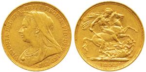 Australia, Victoria, Gold Sovereign, 8g, 1893, veiled head, ’S’ mint mark for Sydney Mint,