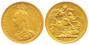 Australia, Victoria, Gold Sovereign, 8g, 1893, Jubilee head, ’M’ mint mark for Melbourne M
