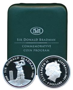 Australia, Sir Donald Bradman, Silver $5, 36.3g, 2001 (KM 761). Proof, within original box