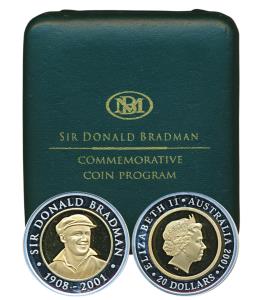 Australia, Sir Donald Bradman 1908-2001, $20 Bi-metal gold and silver, 8.4g gold and 5 g s