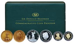 Australia, Sir Donald Bradman, set of 3 Proof, Silver $5, 31.1g; Bi-metal Gold and Silver 
