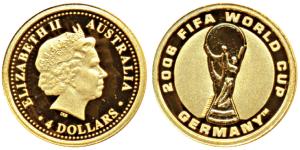 Australia, Elizabeth II, Gold 4 Dollars, 1.27g, 2006, Fifa World Cup. Proof, in plastic ca