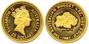 Australia, Elizabeth II, Gold 25 Dollars, ¼ ounce, 7.775gm, .999 purity, The Australian Nu