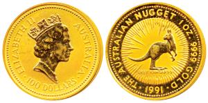 Australia, Elizabeth II, Gold 100 Dollars, 1 ounce, 31.1gm, .999 purity, The Australian Nu