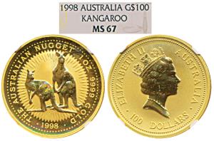 Australia, Elizabeth II, Gold 100 Dollars, 1 ounce, 31.1gm, .999 purity, The Australian Nu