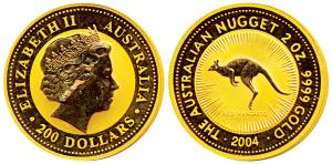 Australia, Elizabeth II, Gold 200 Dollars, 2 ounce, 62.2gm, .999 purity. The Australian Nu
