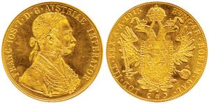 Austria, Franz Joseph I, Gold 4 Ducat, 13.92g, 1915, crowned imperial double eagle on rev.