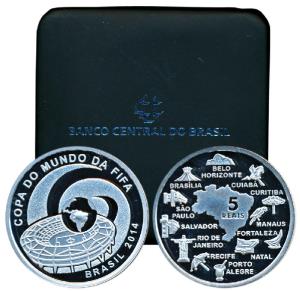 Brazil, Silver 5 Reais, 27g, 2014, official commemorative coin of the FIFA world cup, 2014