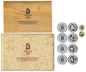 China, 2008 Beijing Olympics, Gold 150 Yuan (2), each 1/3 ounce, 10.45g, Silver 10 Yuan (4