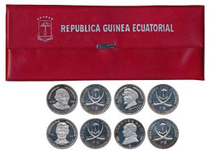 Equatorial Guinea, Silver 75 Pesetas (4), each 15.1g, 1970, Mahatma Gandhi, Abraham Lincol