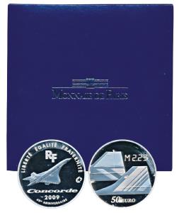 France, Concorde, Silver 50 Euros, 163.8g, 2009, 40th Anniversary of the Concorde, rev. ta