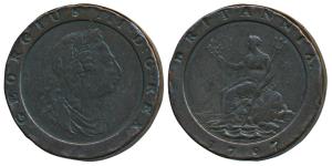 Great Britain, George III, Copper Cartwheel Two Pence, 1797, laureate bust of the ruler on