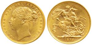 Great Britain, Victoria, Gold Sovereign, 8g, 1878, young head, St. George slaying a dragon