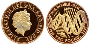 Great Britain, Elizabeth II, Gold Pound 2, 16g, DNA Celebrating the Fiftieth Anniversary o