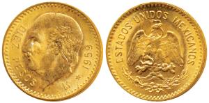 Mexico, Gold 10 Pesos, 8.36g, 1959 (KM 473). About Uncirculated.