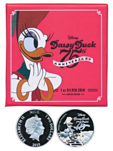 Niue, Elizabeth II, Silver $ 2, 31.1g, 2015, rev. an iconic image of Daisy Duck the Walt D
