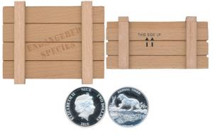 Niue, Elizabeth II, Silver $ 2, 31.1g, 2015, a roaring Bengal Tiger crossing a stream, wit