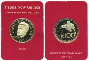 Papua New Guinea, Gold 100 Kina, 9.57g, Independence in 1975, Bird of Paradise on rev., .9