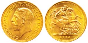 South Africa, George V, Gold Sovereign, 8g, 1930, ’SA’ mint mark for South Africa, St. Geo