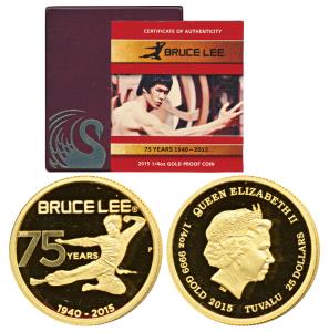 Tuvalu, Elizabeth II, Gold $25, 7.77g, 2015, 75 Years of Bruce Lee 1940 to 2015, rev. Bruc