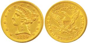 United States of America, Gold (Dollars) $5, 8.34g, Liberty on obv., Motto ’IN GOD WE TRUS