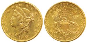 United States of America, Gold (Dollars) $20, 33.43g, Liberty on obv., motto above eagle, 