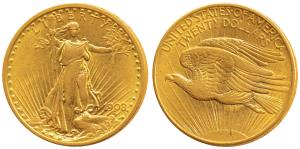 United States of America, Saint-Gaudens double eagle Gold $20, Liberty standing on obv., e