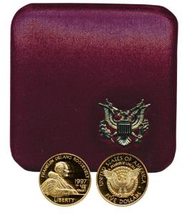 United States of America, Gold $5, 7.77g, Franklin Roosevelt, 1997. Proof, in original box
