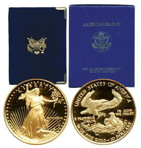 United States of America, Gold $10, 8.275g, standing Liberty with date 1989 on obv., rev. 