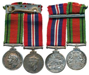 World War II Miniature Medals, Nickel, George VI, a Pair of Defense and War Medal 1939-194