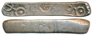 Archaic Punch Marked Coinage, attributed to Gandhara Janapada (c. 600-400 BC), Bent Bar, S