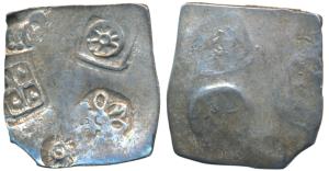 Archaic Punch Marked Coinage, attributed to Magadha Janapada, Silver Karshapana, 3.46g, si