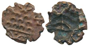 City-States, Erikachha, Cast Copper, 1.80g, an early coin, obv. bold bow-and-arrow, rev. t