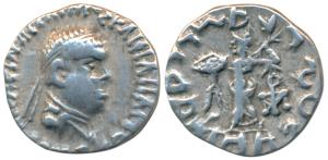 Indo-Greeks, Apollodotus II, Silver Drachm, 2.35g, obv. diademed and draped large bust of 