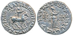 Indo-Scythians, Azes II, Silver Tetradrachm, 9.67g, obv. King mounted on a horse to right,