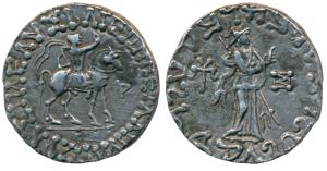 Indo-Scythians, Azes II, Silver Tetradrachm, 9.52g, obv. King mounted on a horse to right,