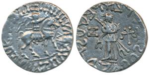 Indo-Scythians, Azes II, Silver Tetradrachm, 9.09g, obv. King mounted on a horse to right,