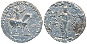 Indo-Scythians, Azes II, Silver Tetradrachm, 9.45g, obv. King mounted on a horse to right,