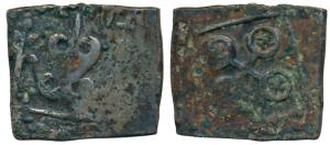 Satavahanas, Sri Satakarni, Copper Unit, 6.65g, Nasik region, obv. a large Srivatsa in cen