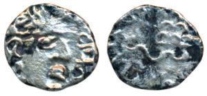 Satavahanas, Madhariputra, Silver ½ Unit, 0.45g, obv. bust of the ruler to right with a pr