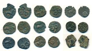 Satavahanas, ’Tarhala Hoard’ Type, Copper Karshapana (9), nice set of various rulers, Siri