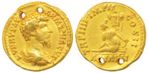 Roman Empire, Lucius Verus (161-169 AD), Gold Aureus, 7.32g, obv. bareheaded, draped and c
