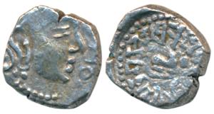 Guptas, Skandagupta, Silver Drachma, 1.56g, obv. bust of the ruler to right, rev. legend M
