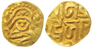 Kalachuris of Tripuri, Gangeya Deva (1015-1040 AD), Gold Dinara, 3.66g, obv. Goddess Laksh