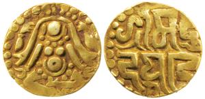Paramaras of Malwa, Udayaditya (1070-1086 AD), Gold 4½ Masha, 3.98g, obv. seated Goddess L
